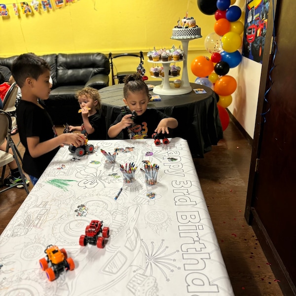Monster Truck Birthday Party Coloring Tablecloth Personalized Monster ...