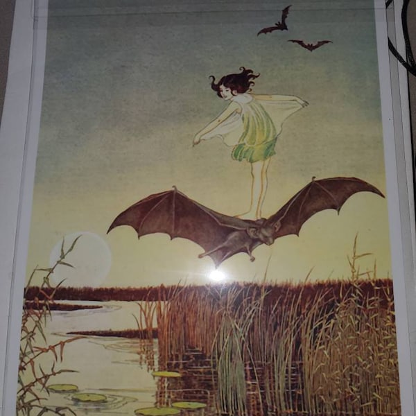 Bat Rider Art Print 8 X 10 Little Girl Riding Bat - Childrens Book ...