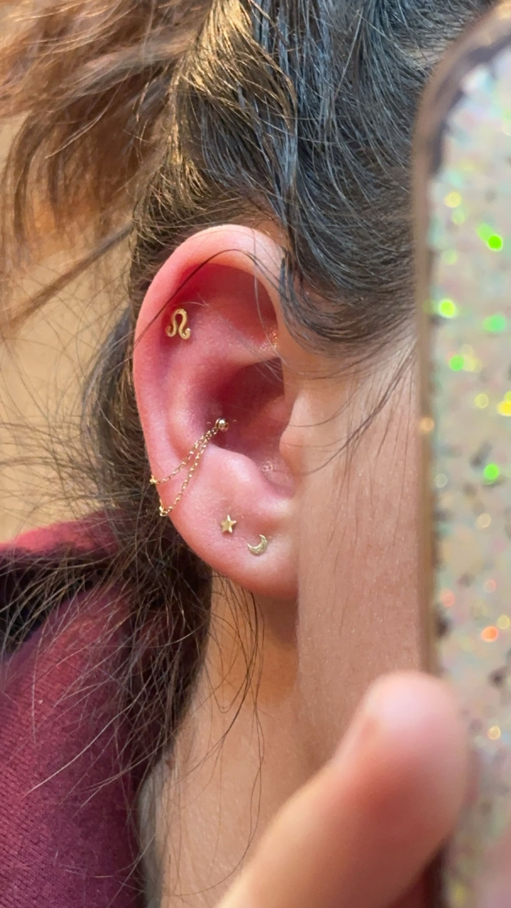 14K Solid Gold Threadless Zodiac Sign Tops/Push-In Labret/12 Constellation Zodiac Stud Earrings/Cartilage/Tragus/Helix/Conch/Earlobe Studs