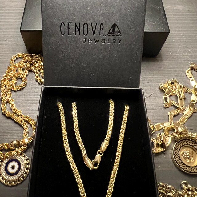 14K Yellow Gold Fox Tail Necklace/ Gold Palma Necklace Chain/ 55cm