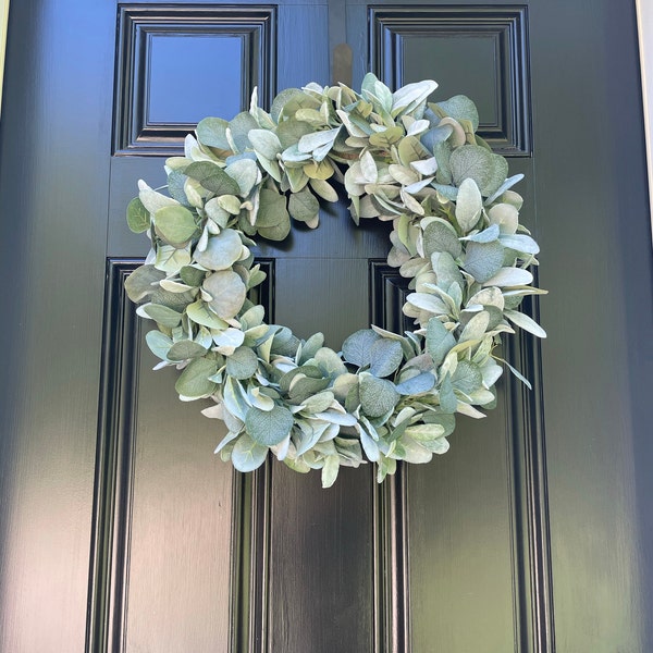 Eucalyptus and Lambs Ear Spring Wreath for Front Door, Farmhouse ...