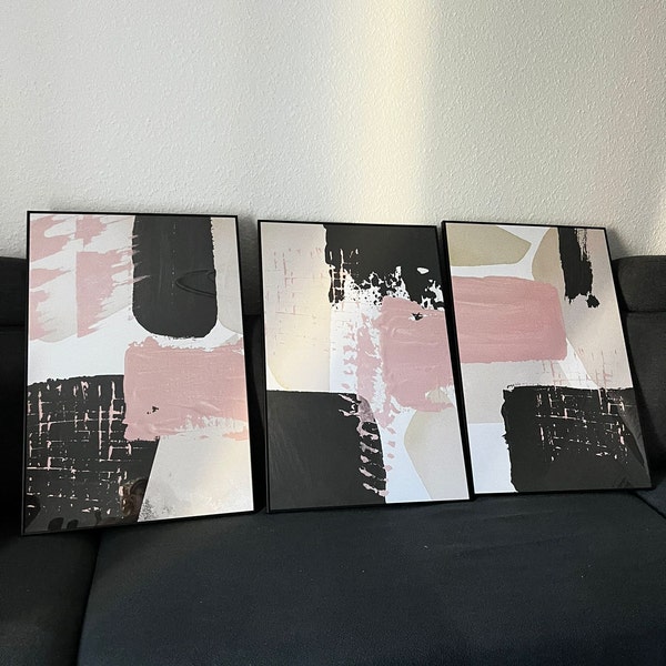 Printable Wall Art, Modern Pink and Black Set of 3 Prints, Minimalist ...