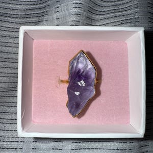 Customer photo from Justine, Vertical Raw Amethyst Ring, Gold Ring, Gemstone Ring, Raw