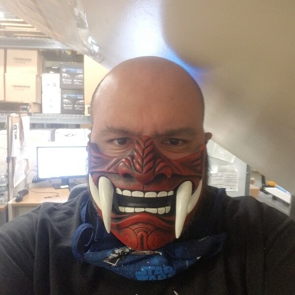 Half Face Assassin Ronin Samurai Mask, Cool Baddass Demon Oni Mempo ...