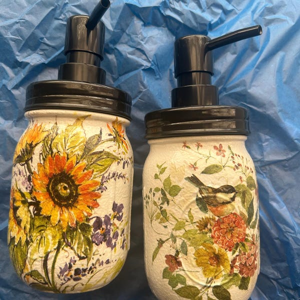 Rustic Refillable Sunflower Rustic Farmhouse Style Mason Jar Soap/lotion Dispenser ...