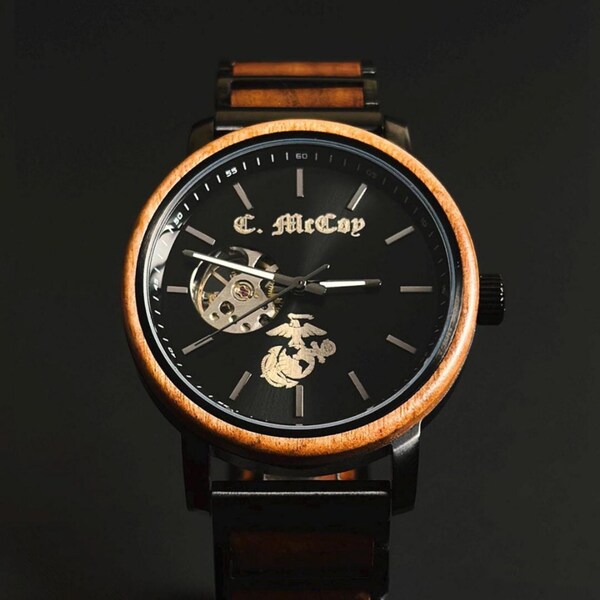Handmade Men's Rectangular Wooden Quartz Watch