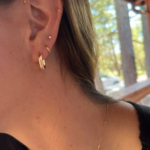 Tiny 14K Solid Gold Hoops, Dainty Pure Gold Earrings, Thin Gold