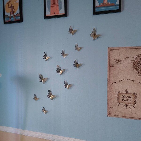 12pcs/set 3D Hollow Butterfly Wall Sticker DIY 3sizes Silver Gold for ...