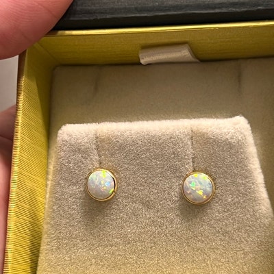 14K Opal Stud Earrings, 14k Gold Earrings, White Opal Earrings, Opal ...