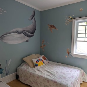 Ocean Wall Decals 142 Pcs Under The Sea Theme - Peel & Stick Whale, Turtle, Shark Stickers For Kids Room Decor, Blue