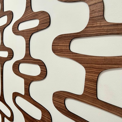 Retro 70s 8 Panels Wooden Wall Art, Natural Wood Veneer, Retro 70s ... - Vintageshaped Wooden Wall Art