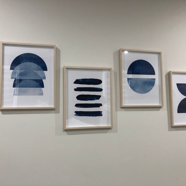 Abstract Watercolor Painting Prints Set Blue White Indigo Blue Wall Art ...