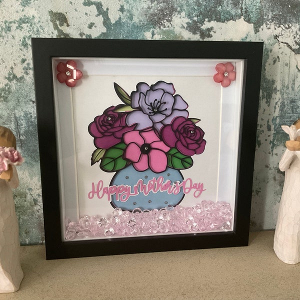 Mothers Day Shadow Box Svg, Flowers in Vase Shadow Box Svg, Shadowbox ...
