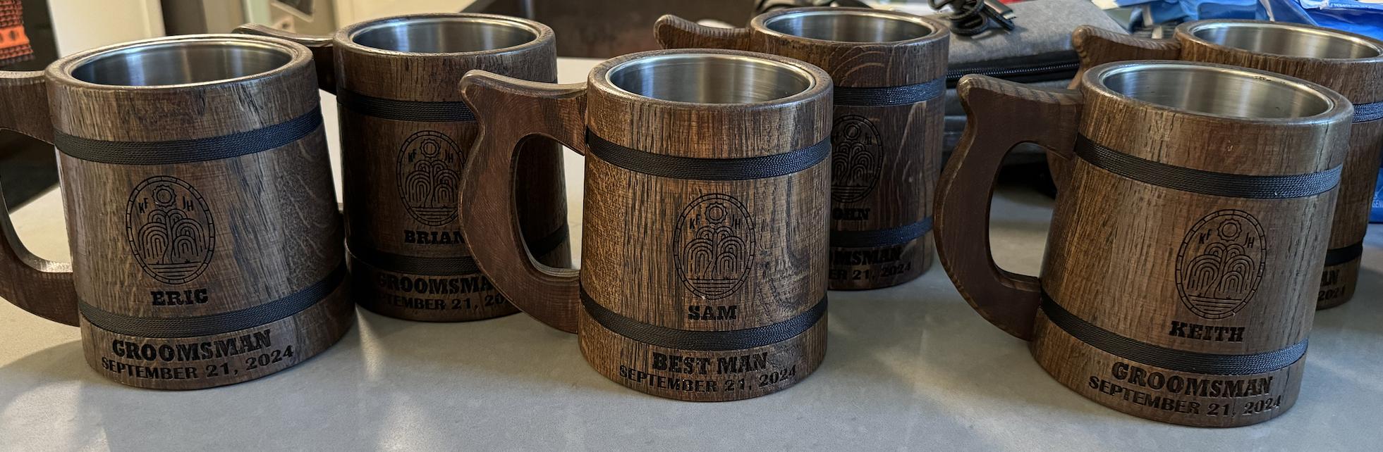 Personalized Groomsmen Beer Mug Custom Wooden Stein, Customizable Best Man Gift from Groom Engraved Wood Tankard, Wedding Gift for Father