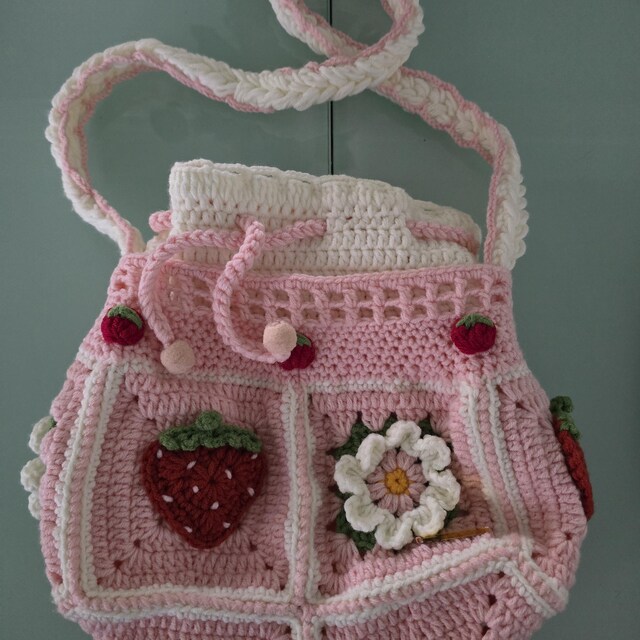 ★TOUT Y EST★ TSW Wavy Crochet Bag Pink SWBGCC001PN Pink Crochet Knitting Handbag, Crochet Project Bag, Crochet
