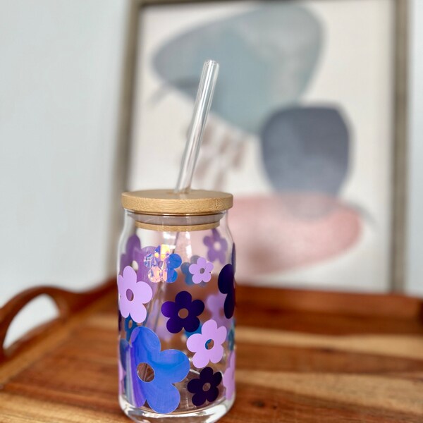 Retro Daisy Flower SVG for Libbey Beer Can Glass Wrap 16 Oz | Boho ...