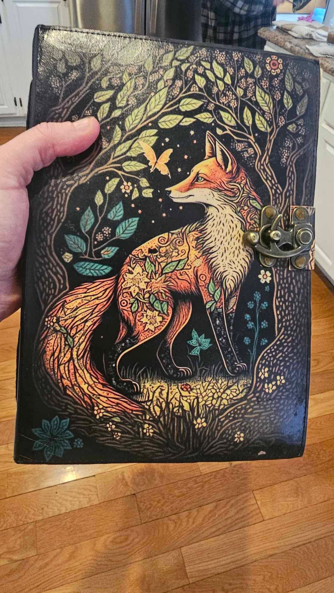 400 Page Large Fox Vintage Handmade leather Journal, Grimoire Fat journal Blank spell book of shadows Christmas Celestial Gifts For Him Her