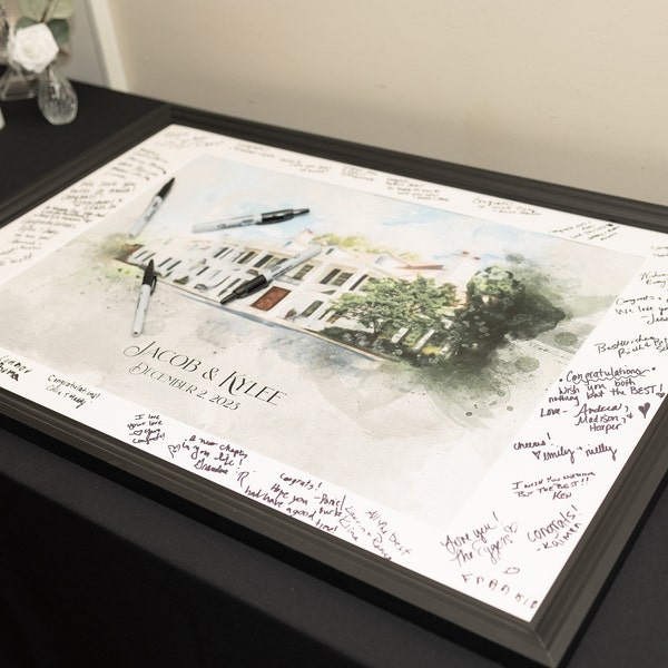Wedding Guest Book Alternative Watercolor,, Venue Painting Guestbook ...