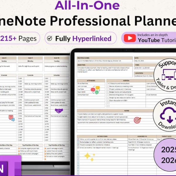 Onenote 2027 Tutorials Onenote Planner 2026 2027 Professional One Note Template for Work ...