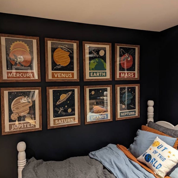 Retro Solar System Planet Wall Print Set of 9, Space Wall Print ...