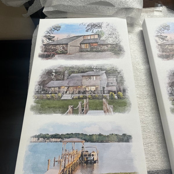 Multiple House Watercolor Portrait – Custom Family Home Canvas Print - Etsy