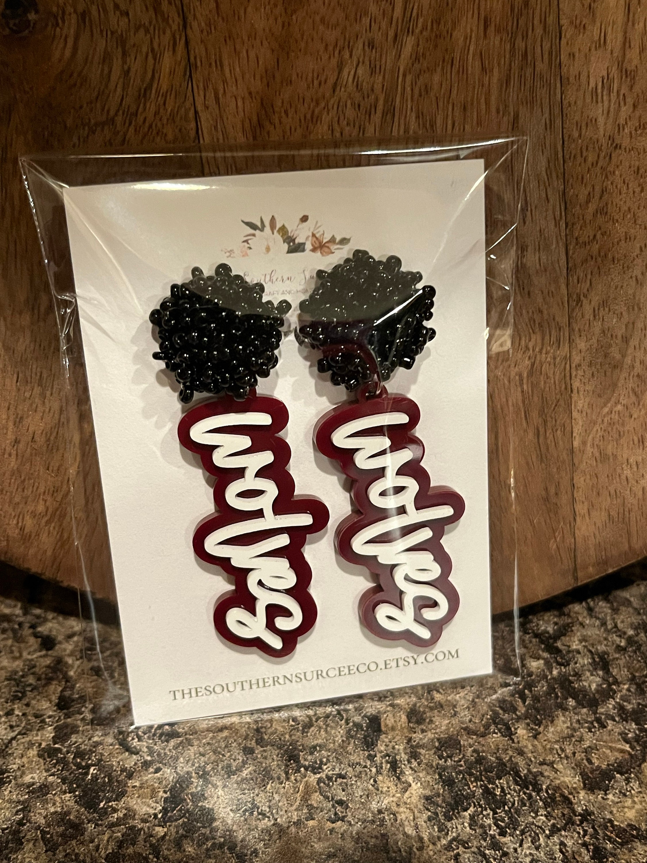 Script Spirit Earrings | Cheer Seed Bead Pom | School Colors | Team Game Day Mix & Match | Custom | High College Sports | Mascot | Player #