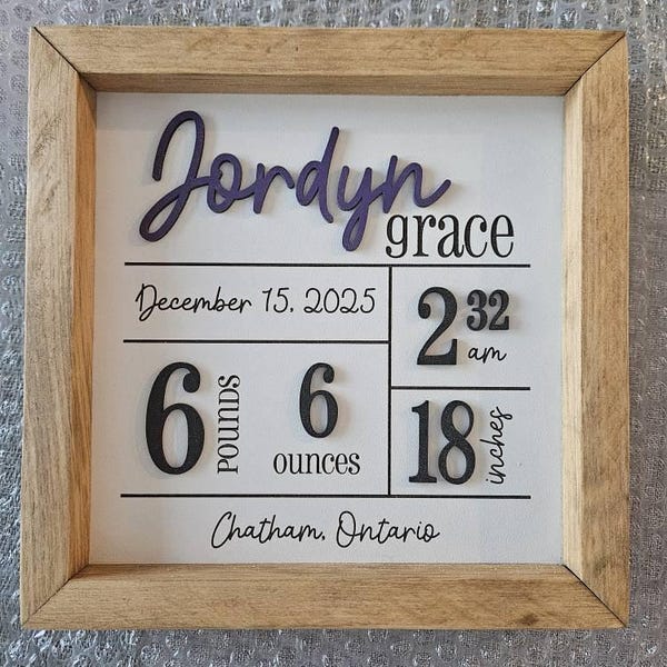 Personalized Baby Birth Stats Sign, Newborn Announcement Sign, Custom ...
