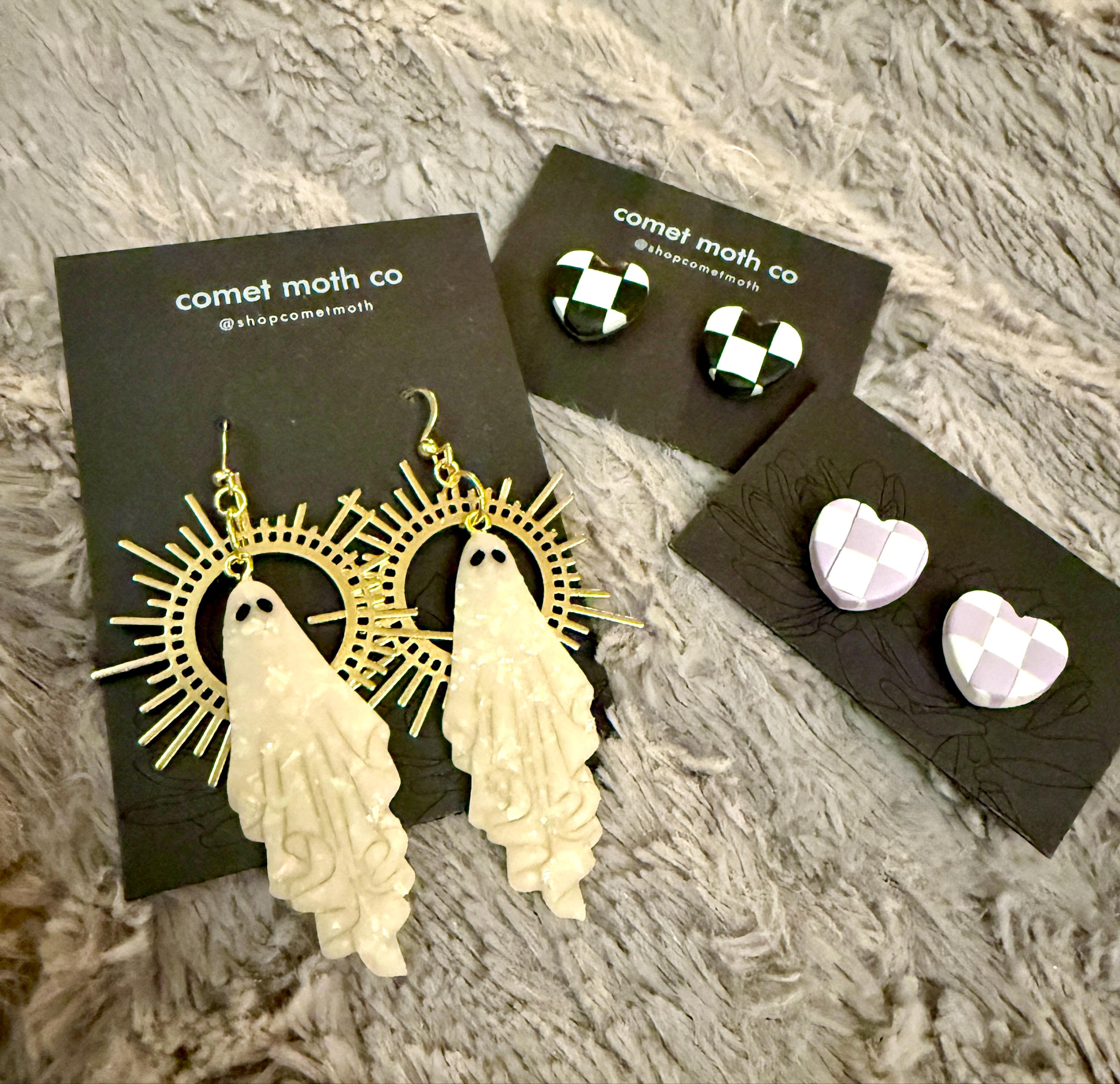 THE ORIGINAL Gold and opalescent ghost earrings | halloween | polymer clay | witchy | hypoallergenic