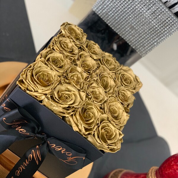 Box of Gold Roses That Last for Years,gold Bouquet Arrangement,box of ...
