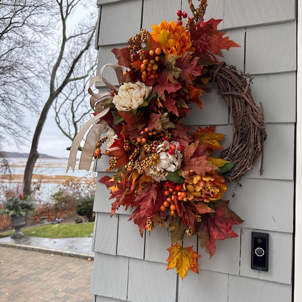 Fall Maple Leaves Wreath, Small Autumn Front Door Wreath, Wreath With ...
