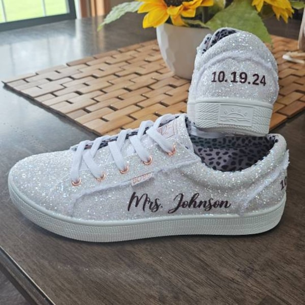 Hunter Green Glitter Wedding Sneakers With Gold Glitter Personalization