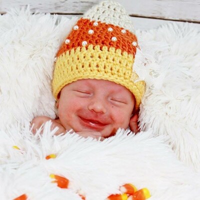 Newborn Candy Corn Hat, Baby Girl Halloween Costume, Crochet Hat With