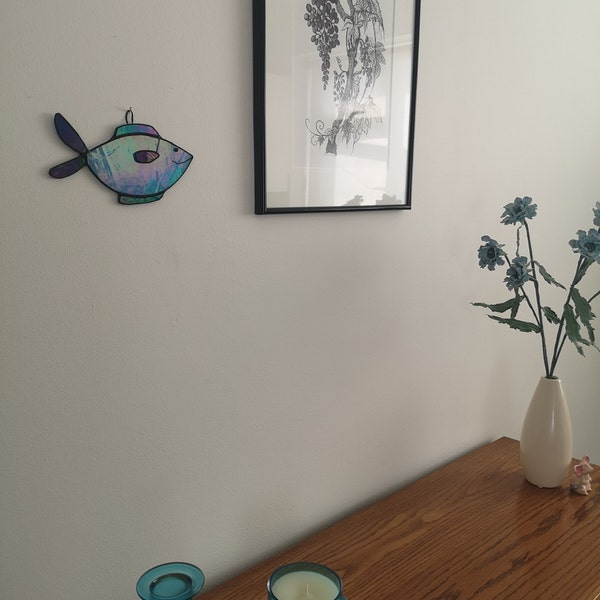 BLUE FISH - Iridescent Stained Glass - Animal Decoration - Cute Gift ... - Blue Crystal Fish Accents For Home