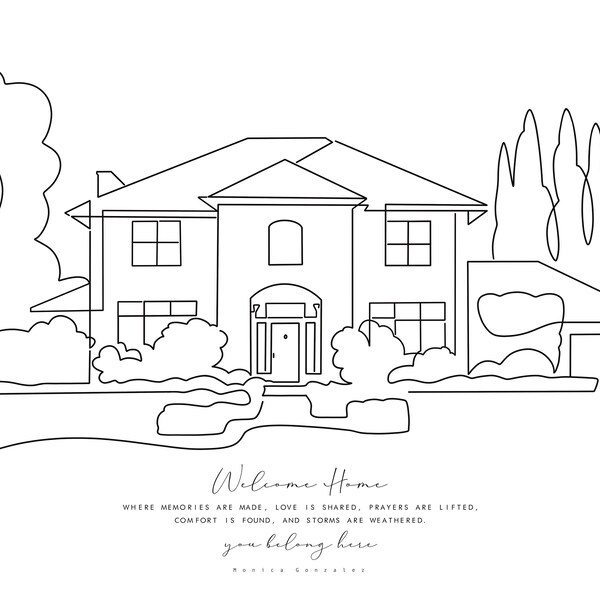 CUSTOM HOUSE PORTRAIT Line Illustration, Housewarming Gift First Home ...