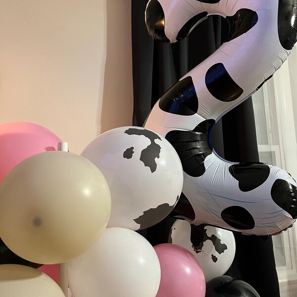 Cow print number 2 balloon moo moo im two birthday holy cow im two