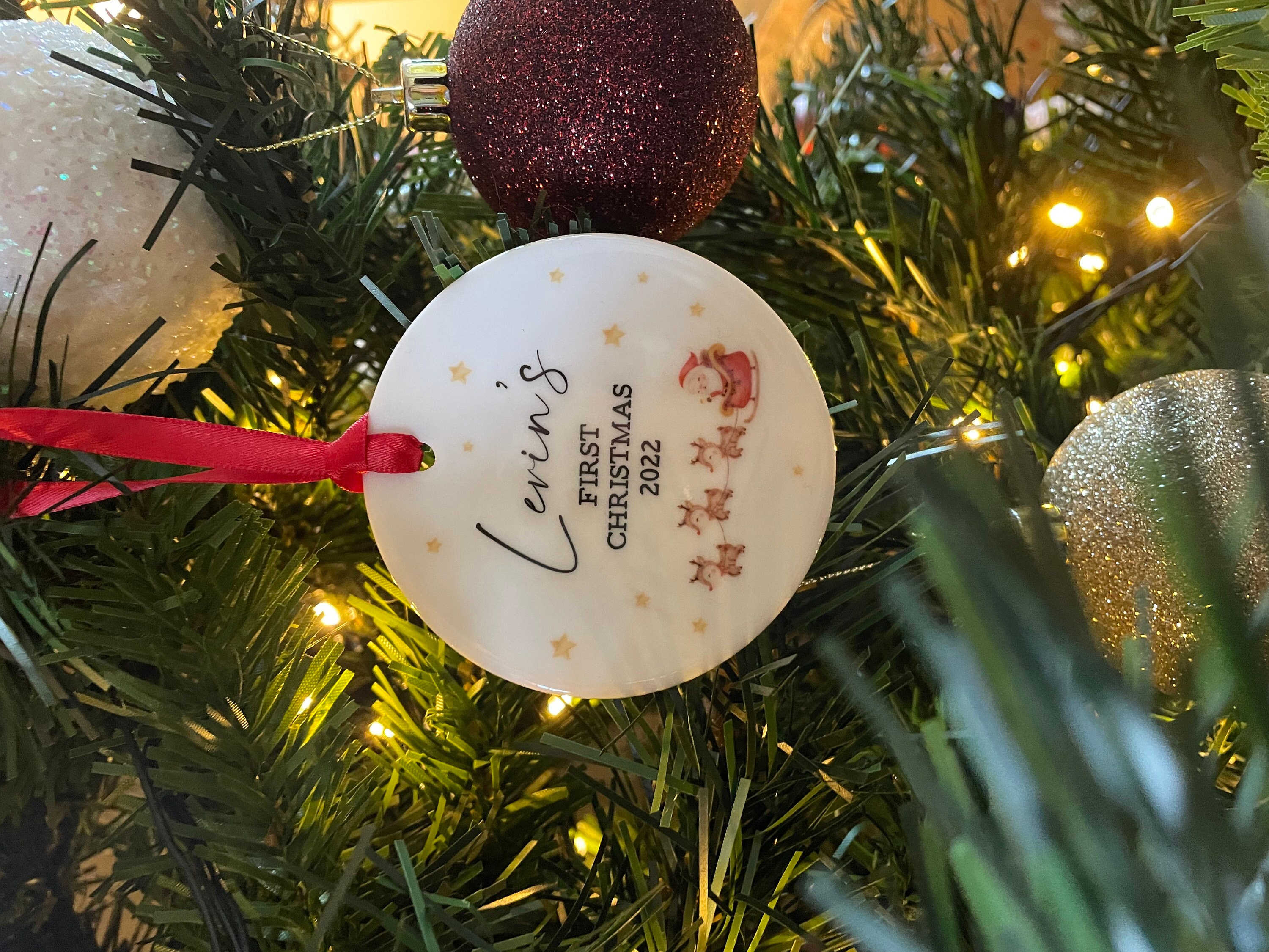 Babies First Christmas Bauble, Personalised first Christmas bauble, new baby bauble, First Christmas Gift, Personalised Santa Tree Decor