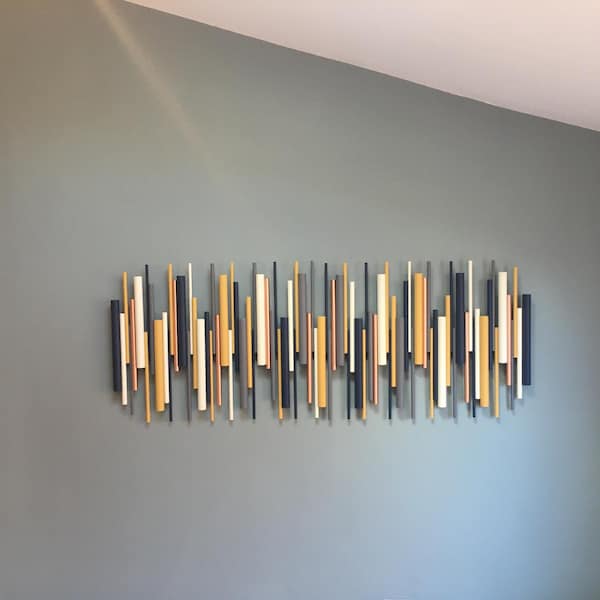 Wood Dowel Craft Art in Blue Teal | Sound Wave Dowel Art Decor | 3D ...