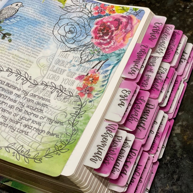 Bible Tabs Bible Study Supplies Pink Floral Gold Font For Women...