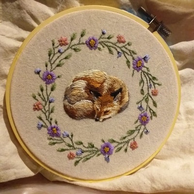 Embroidery Pattern Sleeping Fox Pattern Thread Painting - Etsy