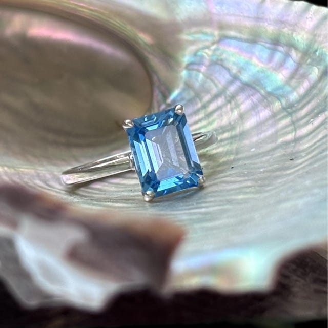14k Sky Blue Topaz Ring, Sky Blue Topaz, Emerald Cut Sky