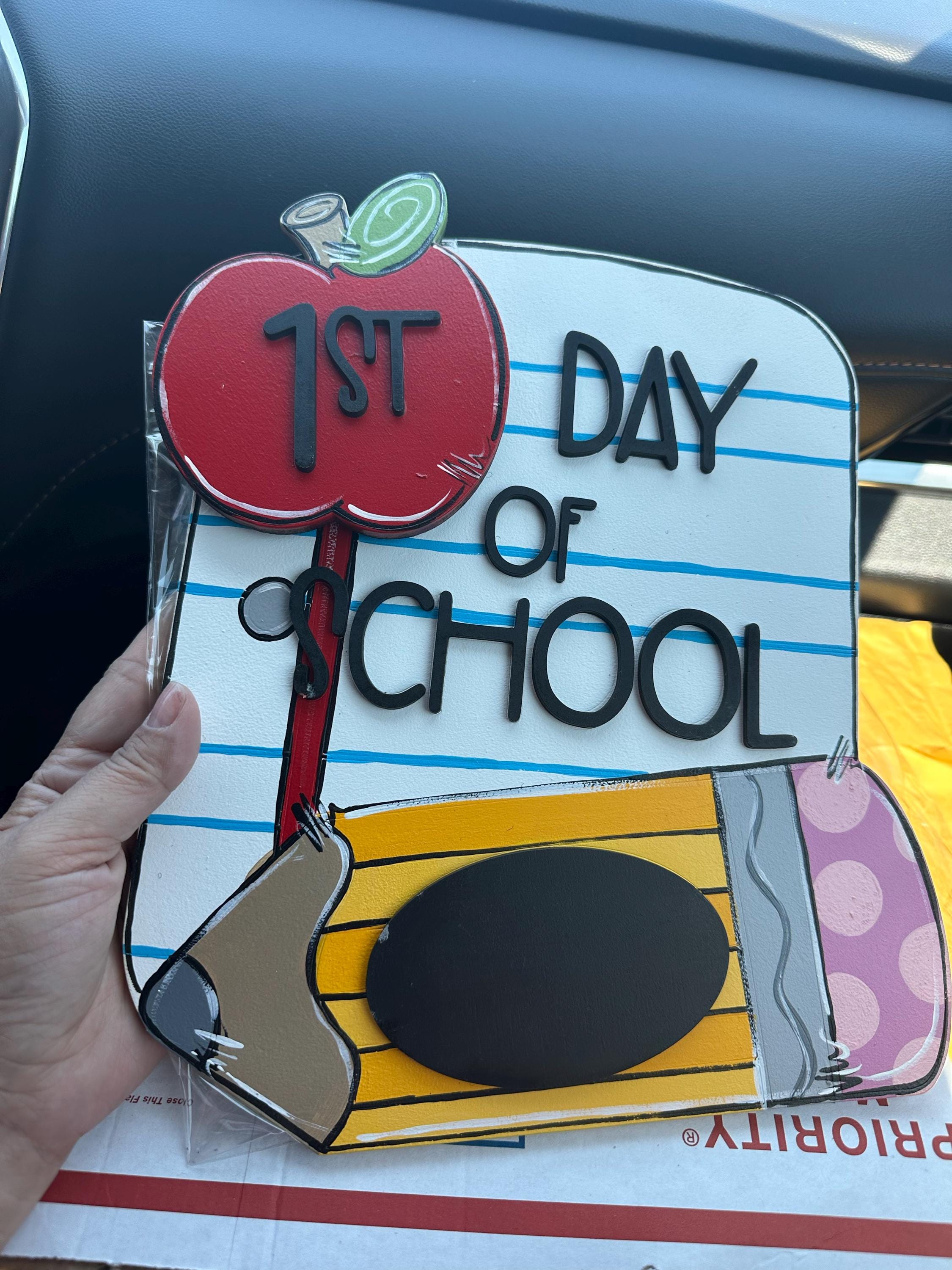 First & Last Day of School Chalkboard Sign – Teacher/Student Door Hanger - Interchangeable apple