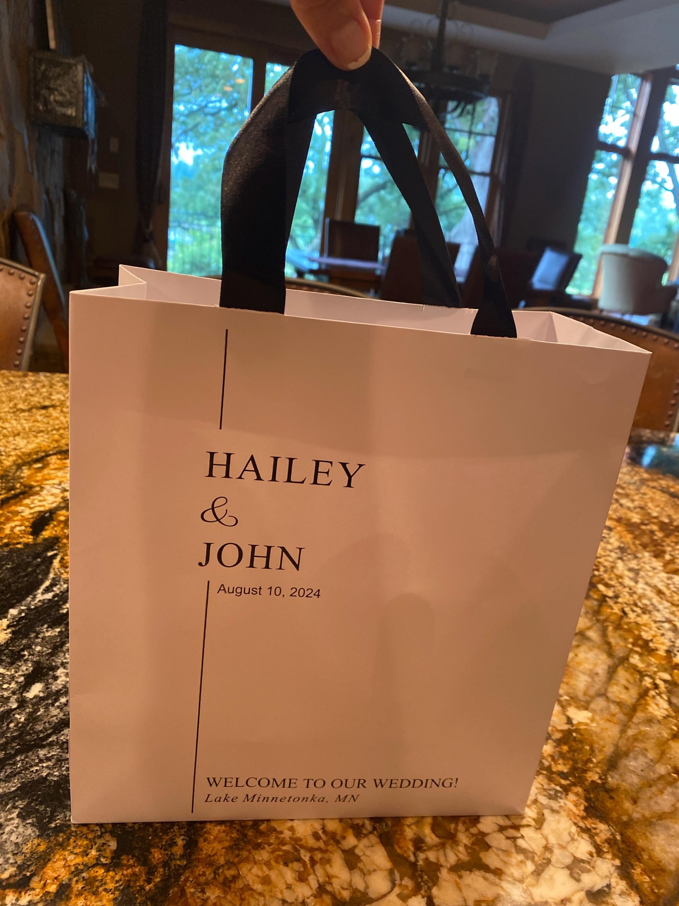 40 elfenbeinfarbene Willkommenstüten für die Hochzeit mit Satinbandgriffen und Ihren Namen, elegante personalisierte Hochzeitsgeschenke und Gastgeschenke