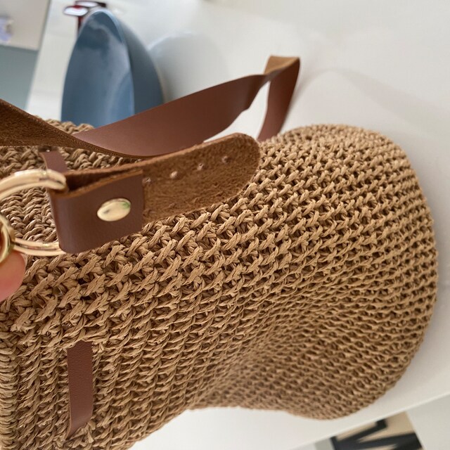 【追跡あり!】Sirenax Raffia Drawstring シェル バケットバッグ Raffia Drawstring Bag, Natural Bucket Raffia Bag, Shoulder