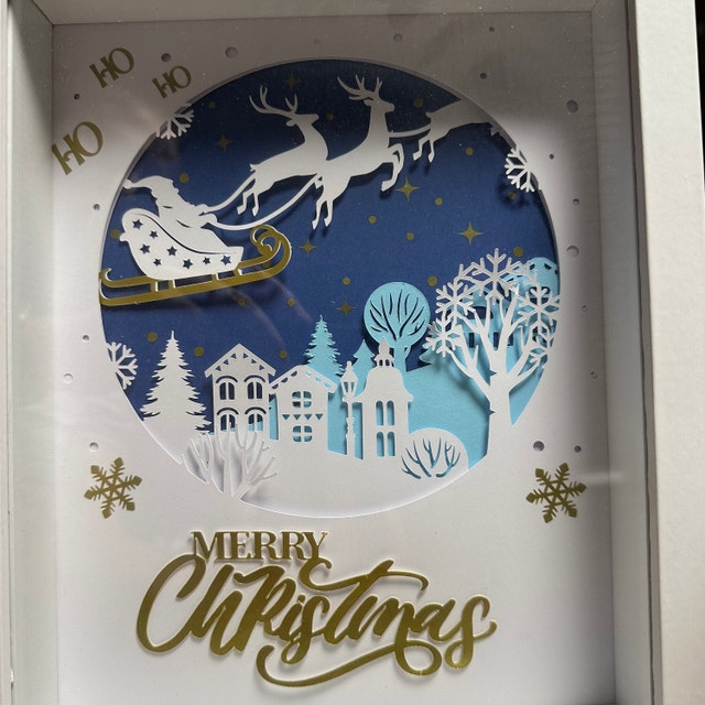 サンタそりシャドーボックス SVG、クリスマス ウィンター 3D