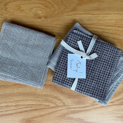 Set of Black Waffle Linen Tea Towels. Natural Linen Kitchen Towel for ...