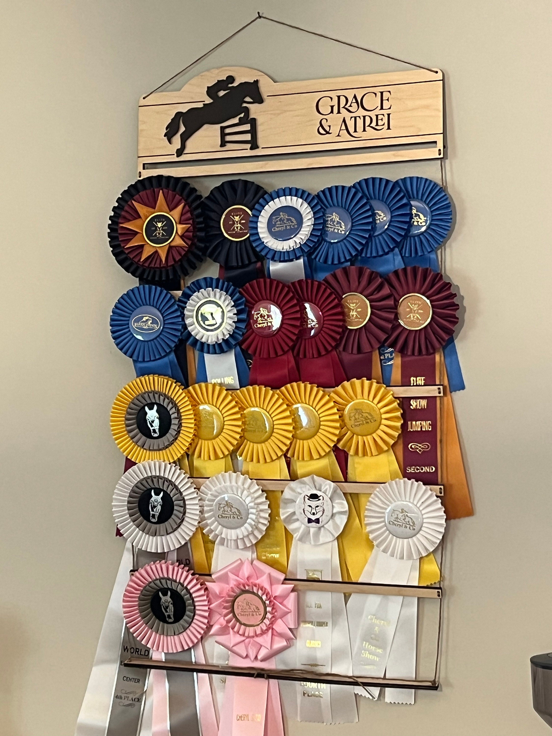 Custom Horse Show Ribbon Holder, Ribbon Display, Equestrian Ribbon Wall Hanging, Awards Holder