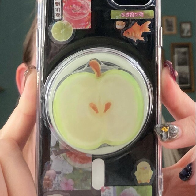 リラクゼーショングッズ apple Heisei Retro Apple Green Sticker Deco Resin Juminocore Japanese