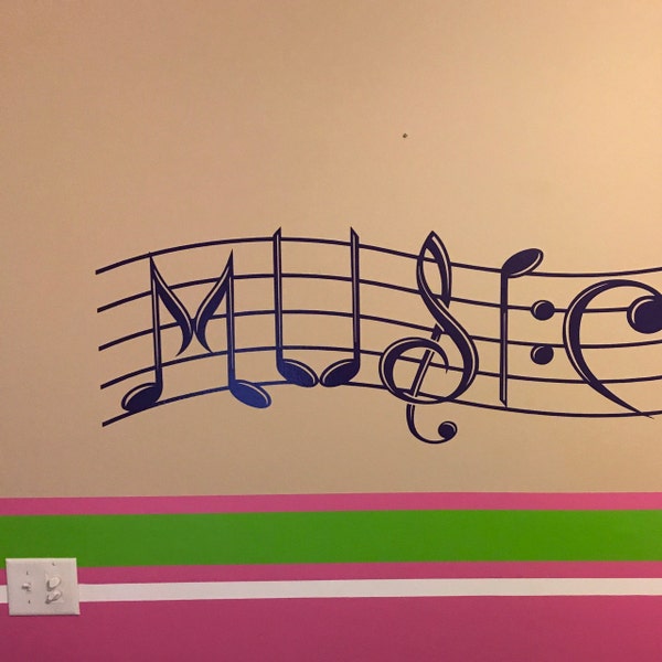 Music Wall Decal Vinyl Sticker Treble Clef Notes Keys Creative Musical ...