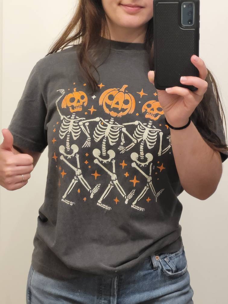 Pumpkin Skeleton Halloween Shirt, Pumpkin Halloween Tee, Halloween Skeleton Tee, Pumpkin Shirt, Spooky Season T-Shirt, Fall Shirt for Women