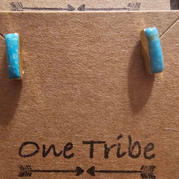 Rhodium Plated Nano Turquoise Bar Earrings